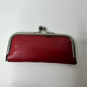 Vintage Western Germany Red Leather Manicure Set Travel Grooming Kit Kiss Lock